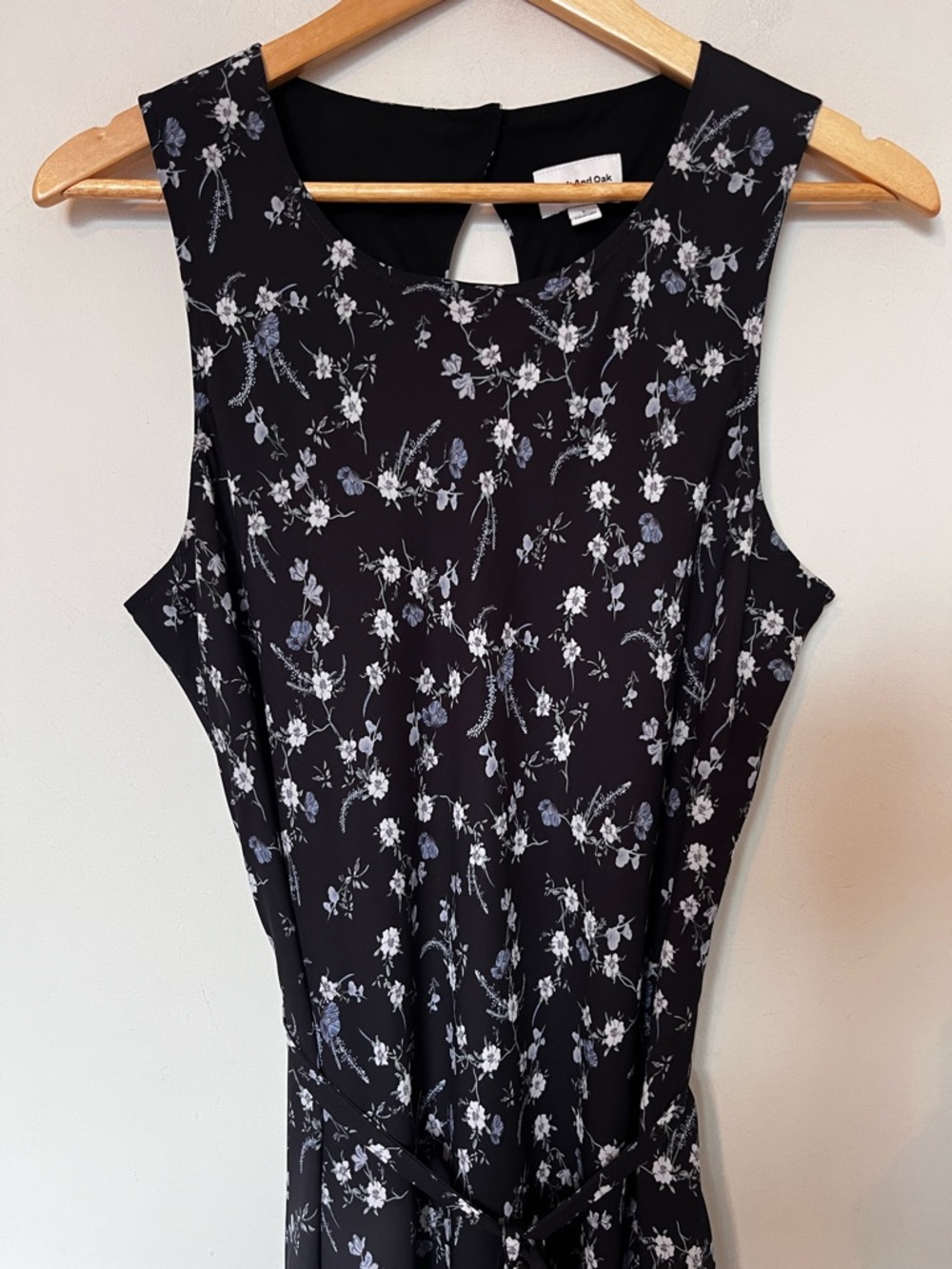 Frank & Oak Black Floral Midi Dress Tie Waist L Sheer Overlay Dark Romantic - Picture 3 of 13